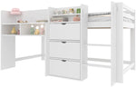 Mid-height Bed 90x200cm House Shape Storage Entertainment Area, White