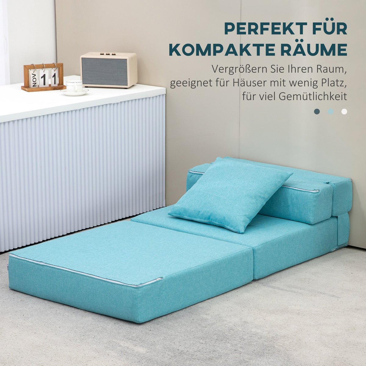 Foldable Sleeper Chair 2-in-1 Bed Function Guest Recliner Blue