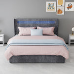 Upholstered Bed 160x200cm with LED Headboard & Storage, Grey