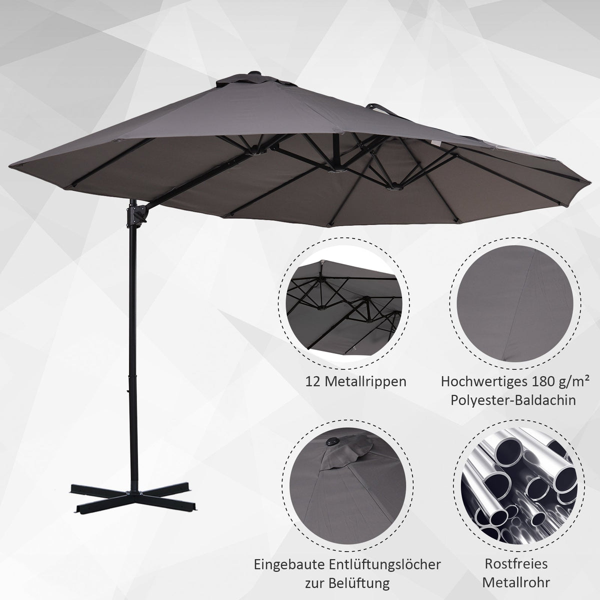 Double Parasol Cantilever Adjustable Garden Sun Protection, Metal Dark Grey