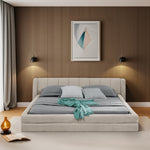 Double Bed with Comfortable Backrest and Sturdy Frame, 140x200cm, Beige Chenille