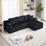 Modular Sofa Set Chaise Longue & 2-Seater with Pockets, Corduroy Fabric