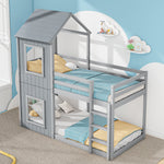 Bunk Bed 90x200cm House Bed with Ladder and Canopy Solid Wood Grey