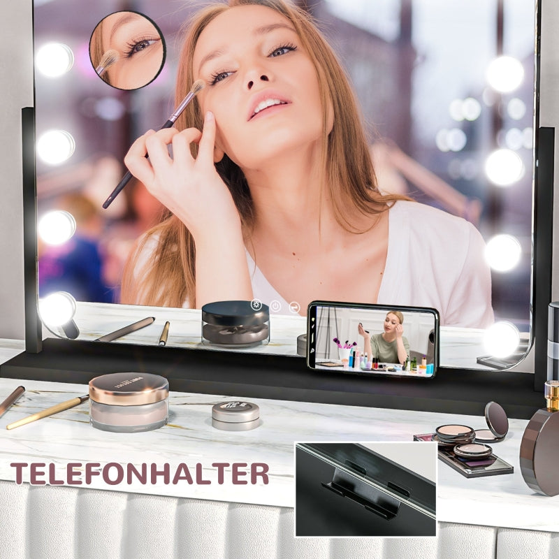 LED Cosmetic Mirror, 3 Light Modes, Dimmable, Touch Control, Black
