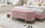 Storage Bench and Footstool with Storage Space, 120 x 40 cm, Pink Velvet Fabric