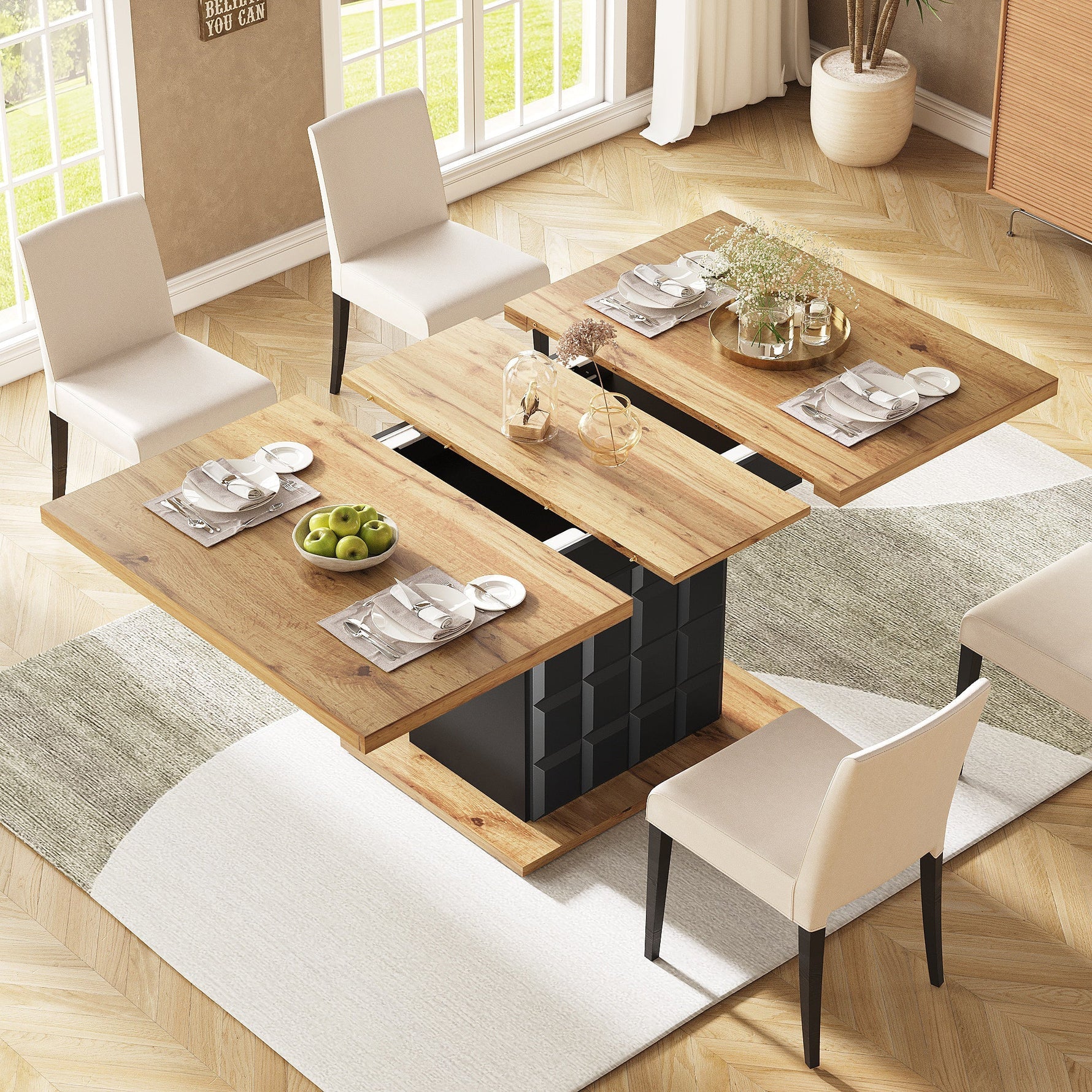Telescopic Dining Table 110-140x80cm Foldable Extendable Checkered Pattern