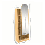 Tall Storage Cabinet Mirrored Door Adjustable Shelves 165x60x28cm - Natural Wood Look