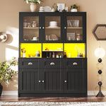 Tall Kitchen Cabinet 140x40x175cm Display Buffet Adjustable Shelves LED - White/Black