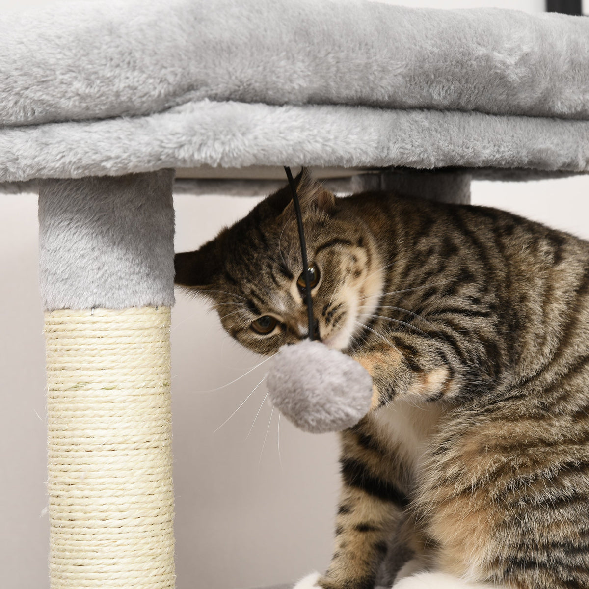 Cat Tree with Washable Bed, Litter Tray, Toys, Light Grey