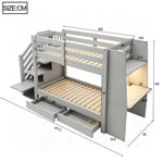 Kids Bunk Bed 90x200cm with Desk, LED & Drawers, Wooden Grey