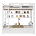 Bunk Bed 90x200 with Drawers & Storage Shelf, White Pine