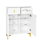 Wardrobe Set with Shoe Bench, Cushions, Hooks, Drawers, and Doors, White