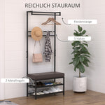 Coat rack with bench and shoe rack, 2 shoe shelves, metal