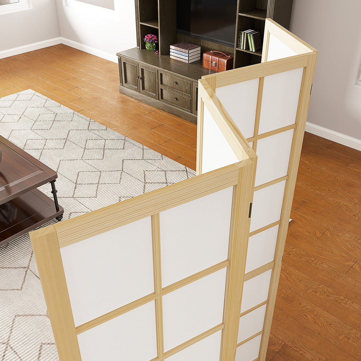 Folding Screen 4-part 160 x 170 cm Room Divider Natural