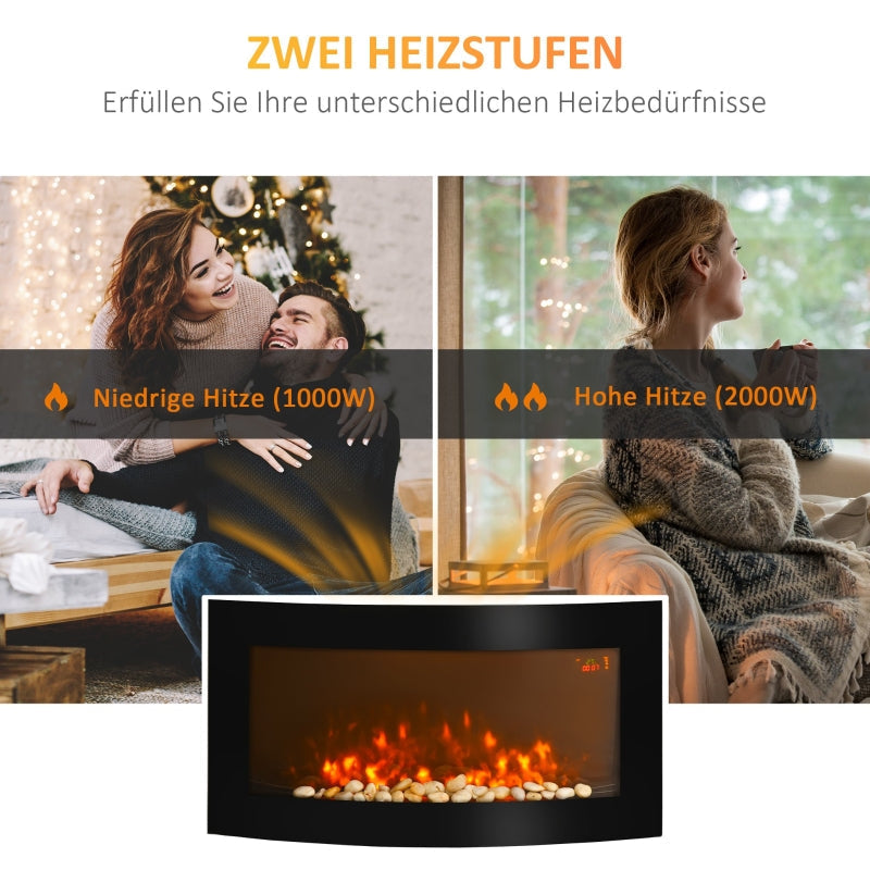 Electric Fireplace Wall-Mounted Heater LED 7 Flame Colors Remote - Black