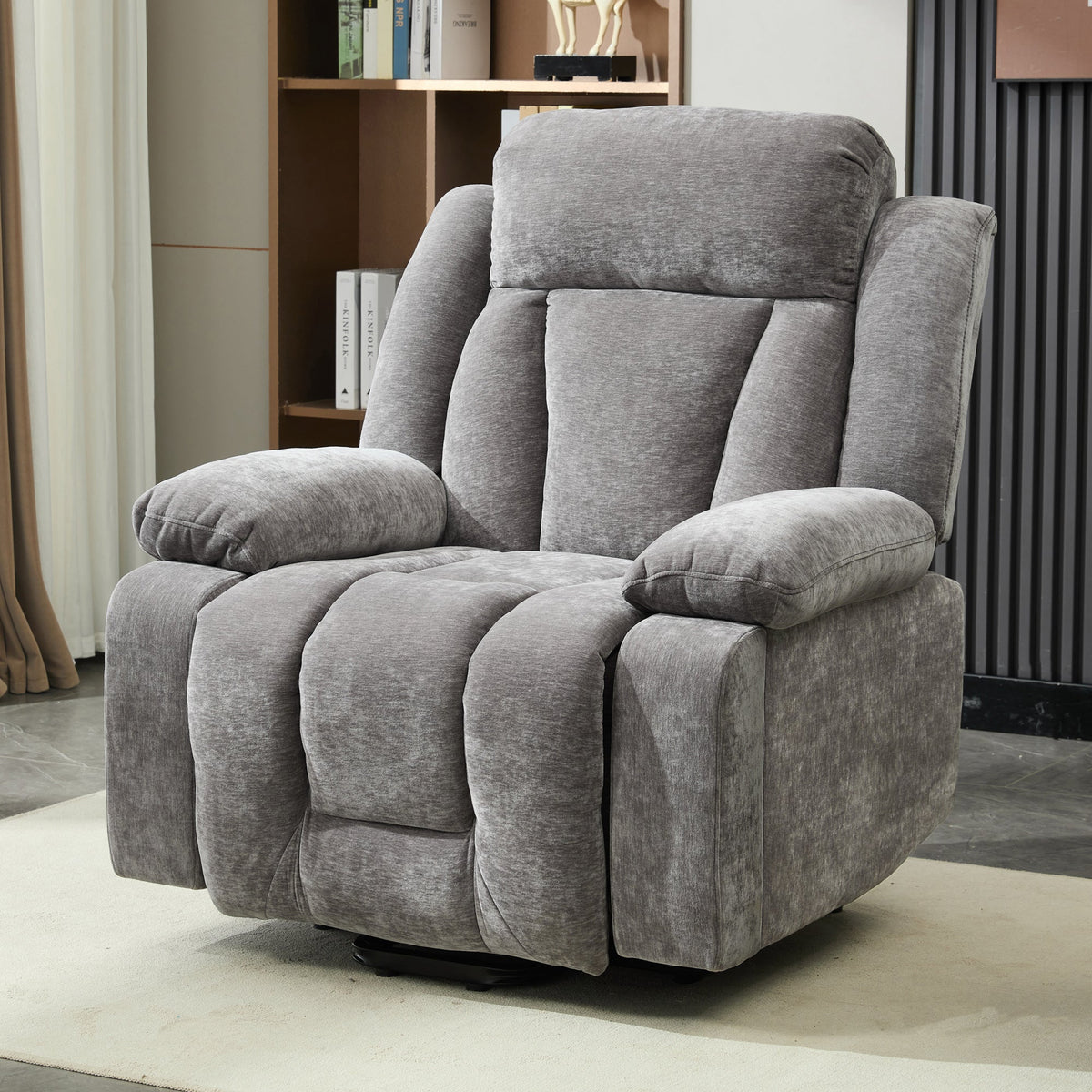 Electric Massage Chair with Lifting Function, Heating, and 8-Point Massage, Grey Fabric