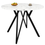 Round Dining Table 100x100cm 4-Seater Metal Legs MDF Marble Top - Black