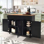 Dining Table Trolley with Folding Tabletop and Storage Cabinets, Black