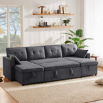 Sleeper Sofa U-Shaped with Storage & Cup Holders, Cotton and Linen Fabric