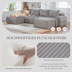 Modular Sofa - 4 Seater 2 Ottomans Cup Holders Storage Corduroy - Light Grey
