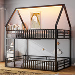 House-Shaped Bunk Bed 140x200 with Fence & LED Light, Black
