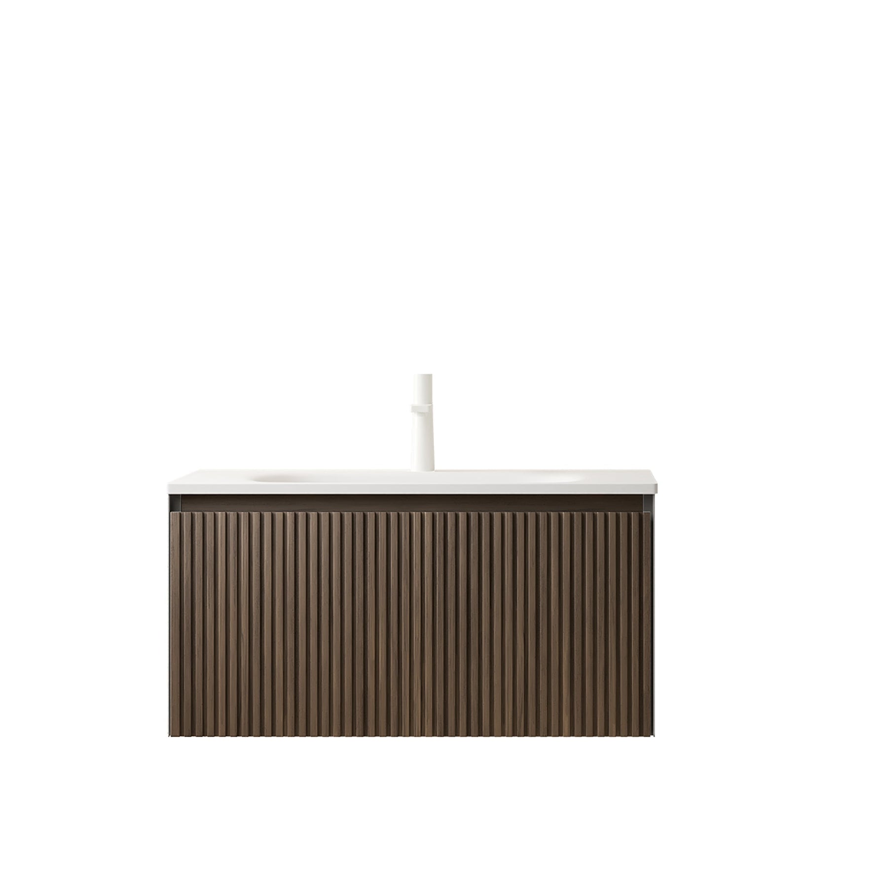 Bathroom Vanity Unit with Ceramic Sink and Drawer, 80cm Wall-Mounted Plywood, Brown Oak Finish