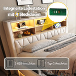 Upholstered Bed 180x200 Hydraulic Storage LED/USB Linen Beige