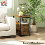 Side Table Coffee Table with Charging Station, 2 Drawers, Rustic Brown