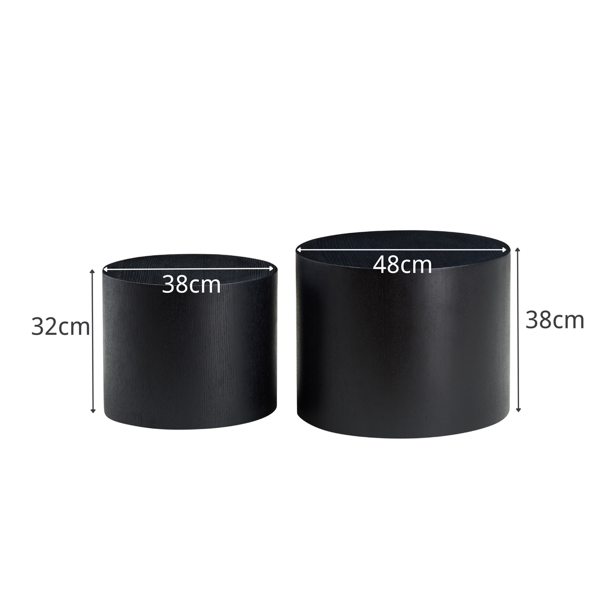 Modular Nesting Coffee Table Set of 2, Convertible and Space-Saving, Black and Oak or White Finish