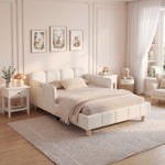 Upholstered Children's Single Bed with Headboard and Safety Rail, 90x200cm, Beige Velvet