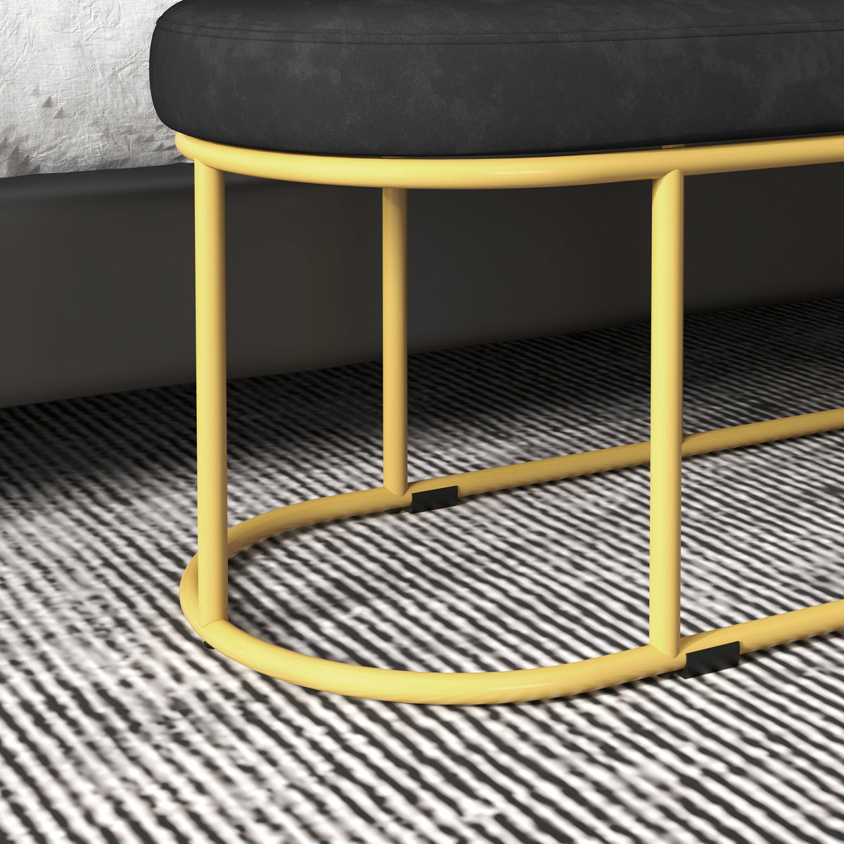 Upholstered Bench, Velvet Look, 200kg, Steel, Black