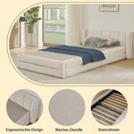 Single Bed 90x200cm Comfortable Headboard Chenille Beige