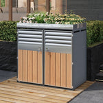 Garbage Can Enclosure with Ventilated Storage, Lockable Double Doors and Planting Area, Galvanized Steel