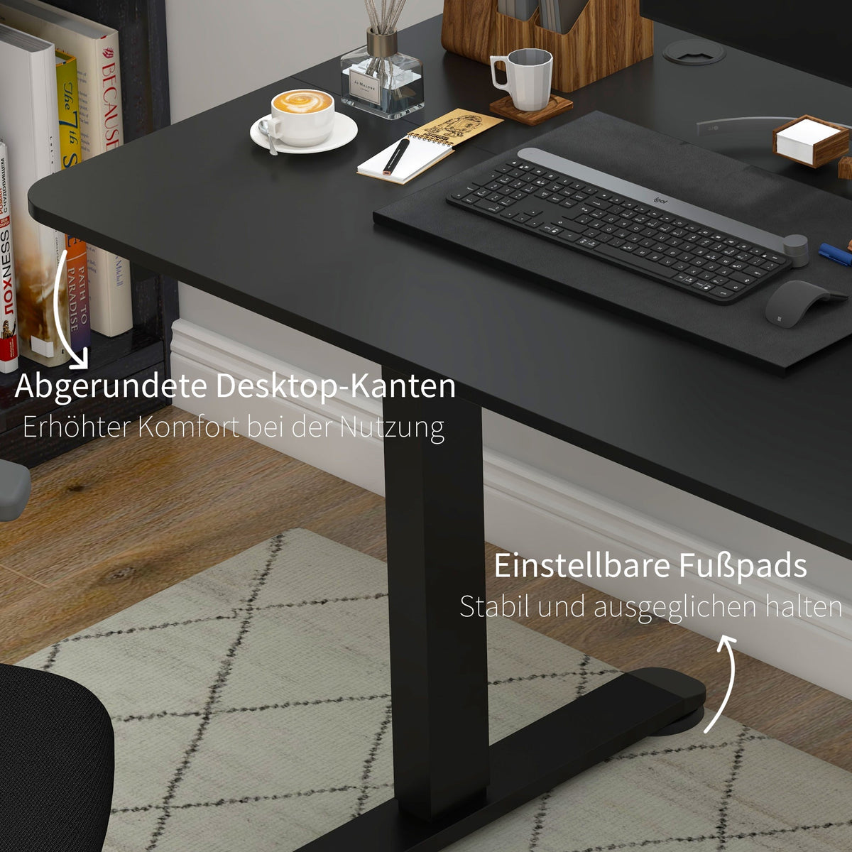 Electric Sit-Stand Desk, Anti-Collision Memory Options 140x70cm, Chipboard Black