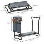Folding Garden Kneeling Bench Knee Cushion Tool Pockets 150kg - Grey