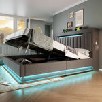 Upholstered Double Bed 180x200 with Storage & LED, Grey Linen