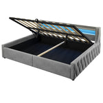 Platform Bed 140x200 with Hydraulic Storage & LED, Grey Velvet