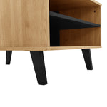 Coffee table with side table and drawer, versatile storage, wood and black design