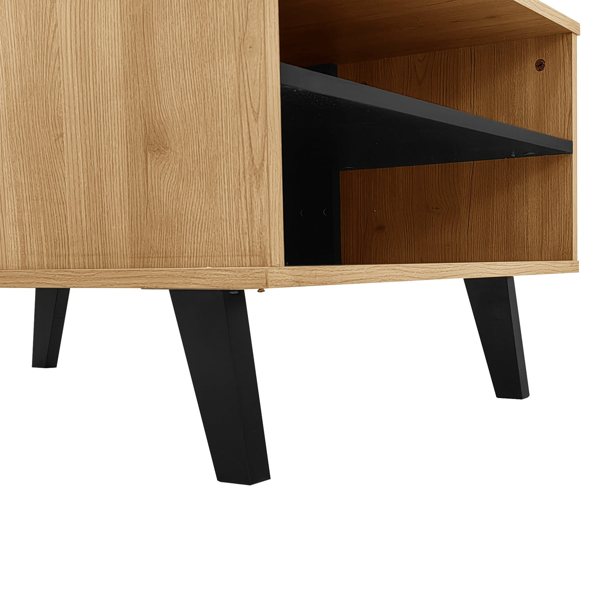 Coffee table with side table and drawer, versatile storage, wood and black design