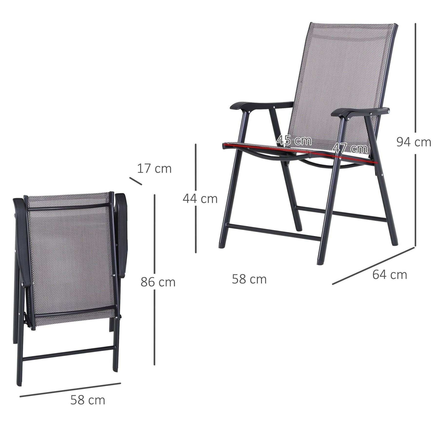 Camping Chairs, 2-Piece Folding Armrest Fishing, Metal Grey