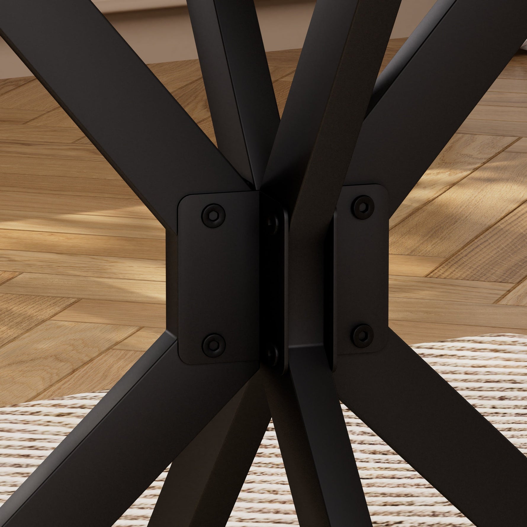 90 cm Round Dining Table, Space-Saving Kitchen Table with Metal Legs, Brown & Black
