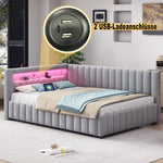 Sofa bed 140x200, LED light USB port, velvet grey