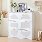 Shoe Cabinet 6 Flaps Open Shelves Freestanding 118x115x25cm - White