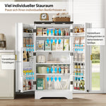 Kitchen Cabinet with LED Light, Spice Rack, Adjustable Shelves, Double Doors - White