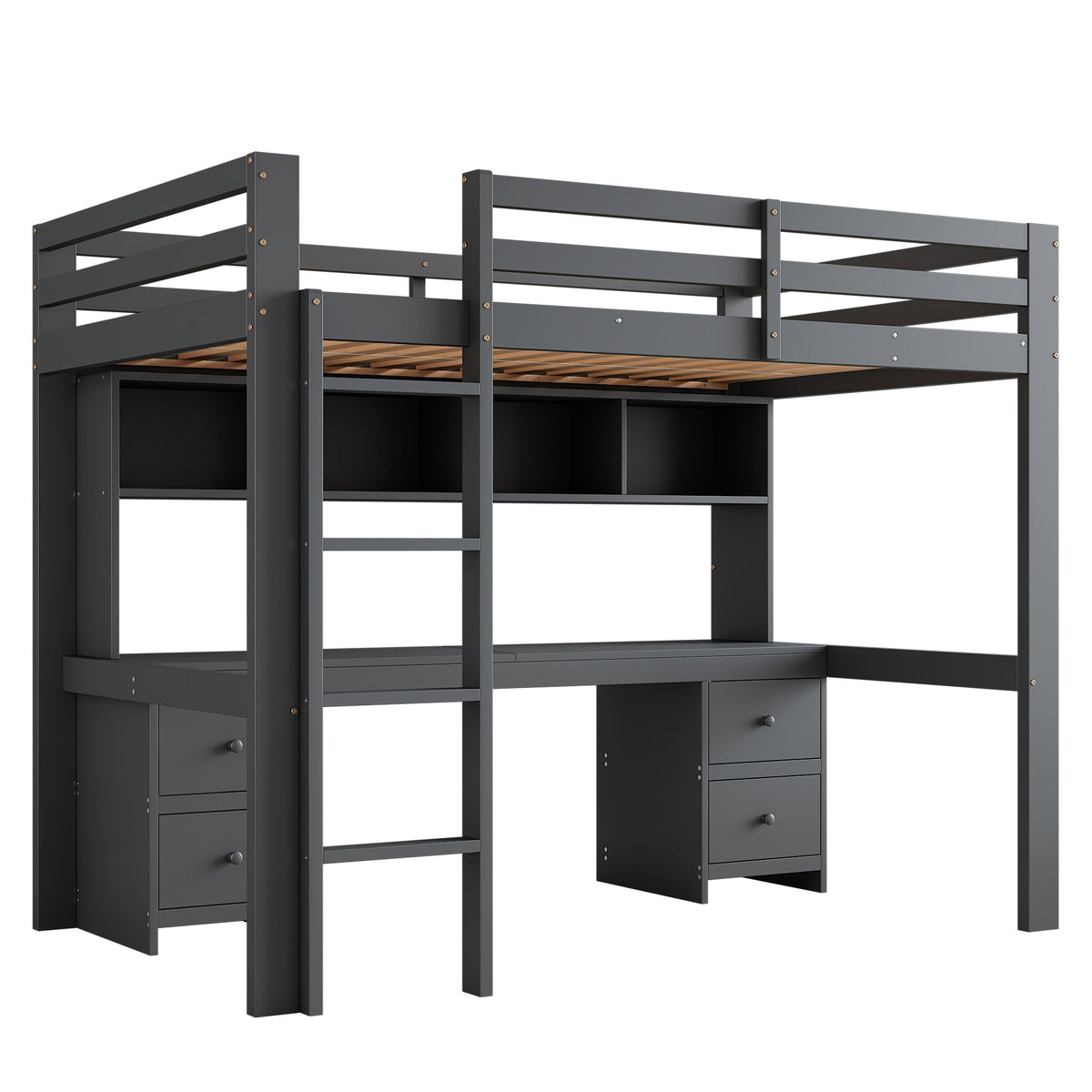 Loft Bed for Children with Desk and Storage, 90x200 cm, Grey