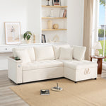 Modern L-shaped Sofa Bed with Storage, USB Charger, and Cushions, Beige