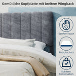 Upholstered Bed, Modern Minimalist Soft Headboard, 140x200cm Grey