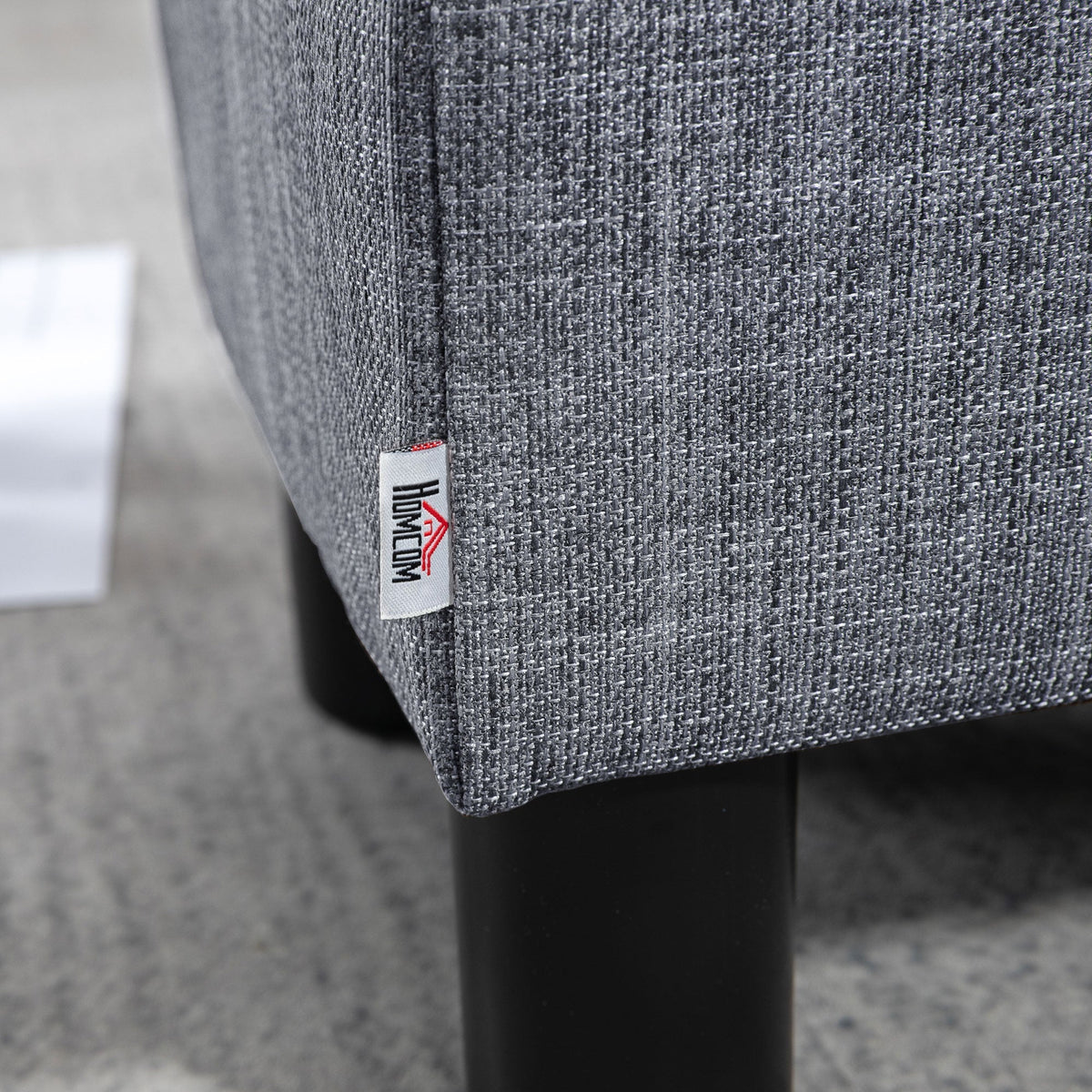 Footstool Rectangular Ottoman Upholstered Linen 150kg Capacity, Grey