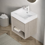 Bathroom Vanity Unit with Resin Basin and Storage, Light Oak Wood Grain