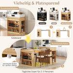 Kitchen Island on Wheels Extendable Dining Table Power Strips & Hooks - Natural